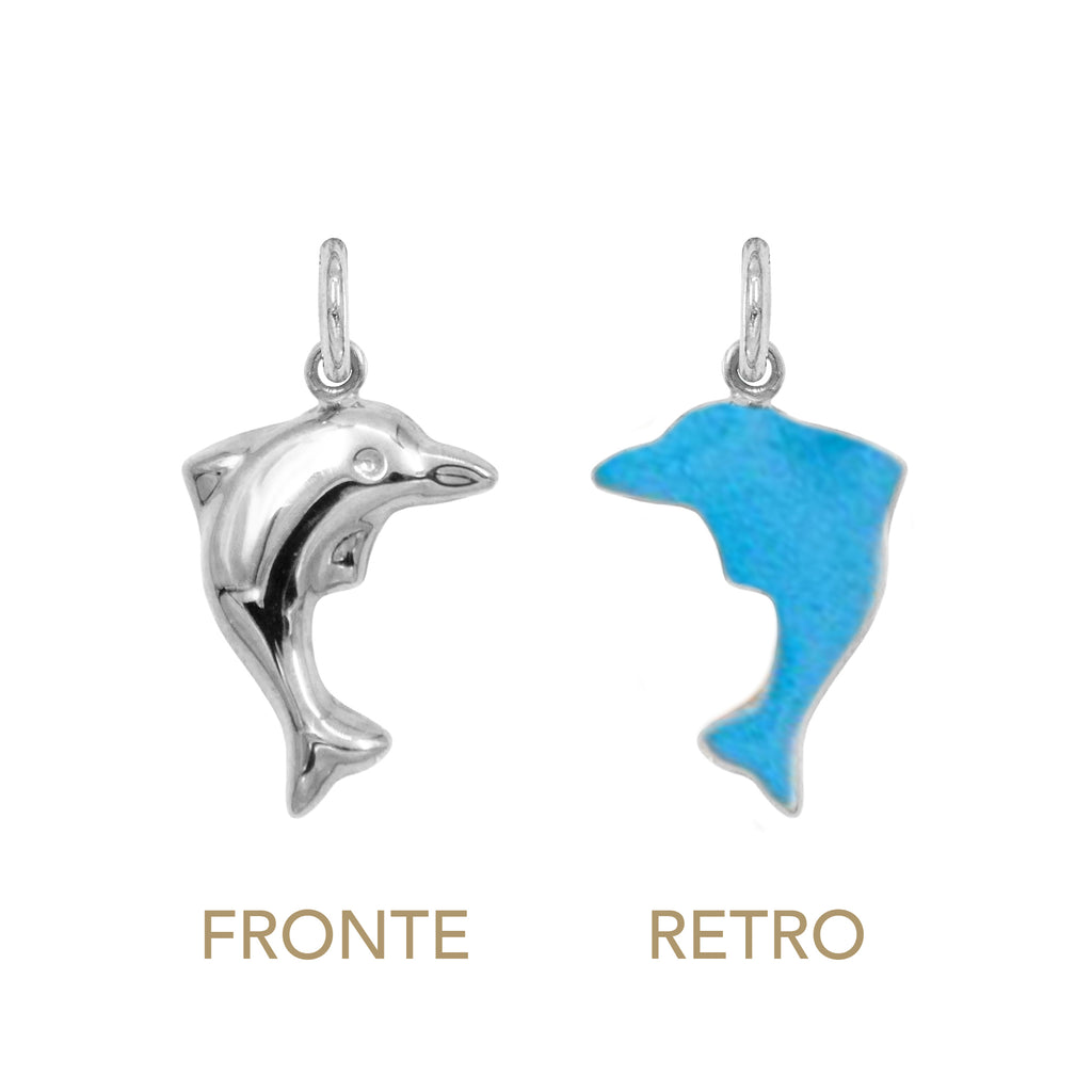 Charm Delfino in Oro e Smalto Azzurro in Oro bianco | Facco Gioielli