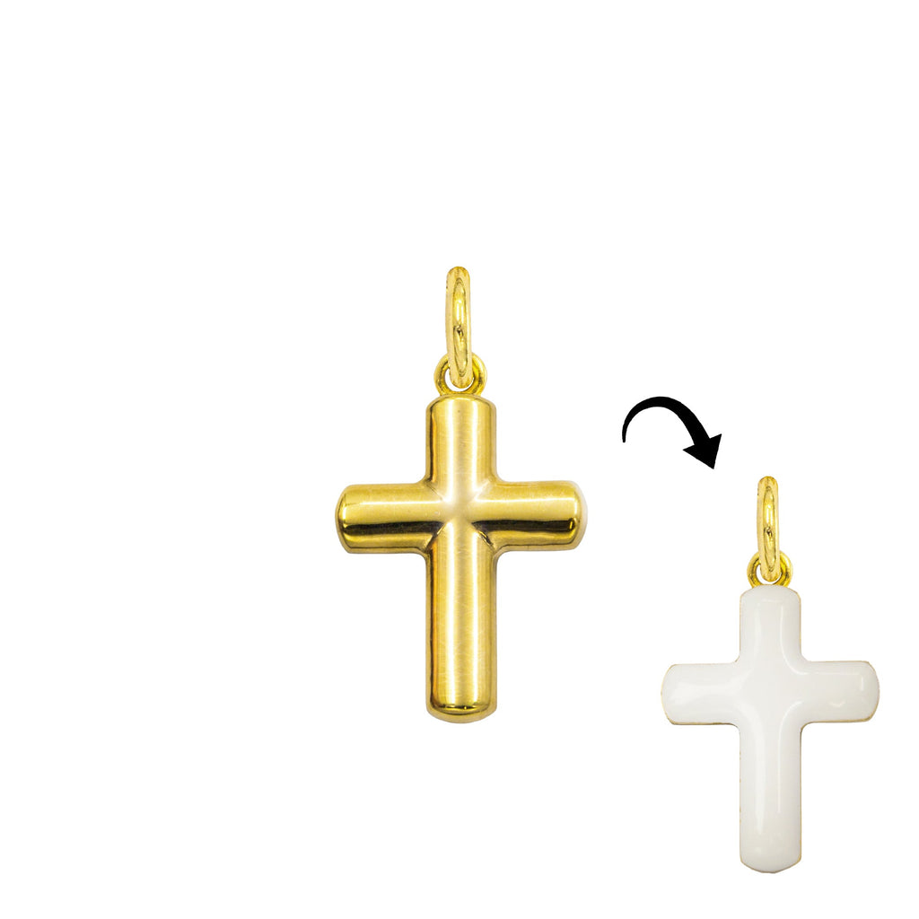 Gold Cross Charm e Smalto Bianco in yellow gold | Facco Gioielli