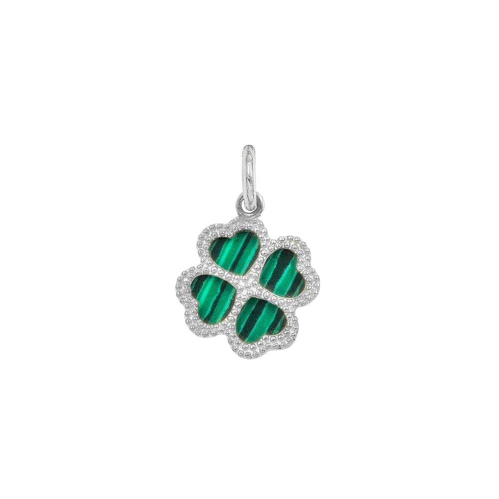 Charm Quadrifoglio in Oro e Malachite in oro bianco | Facco Gioielli