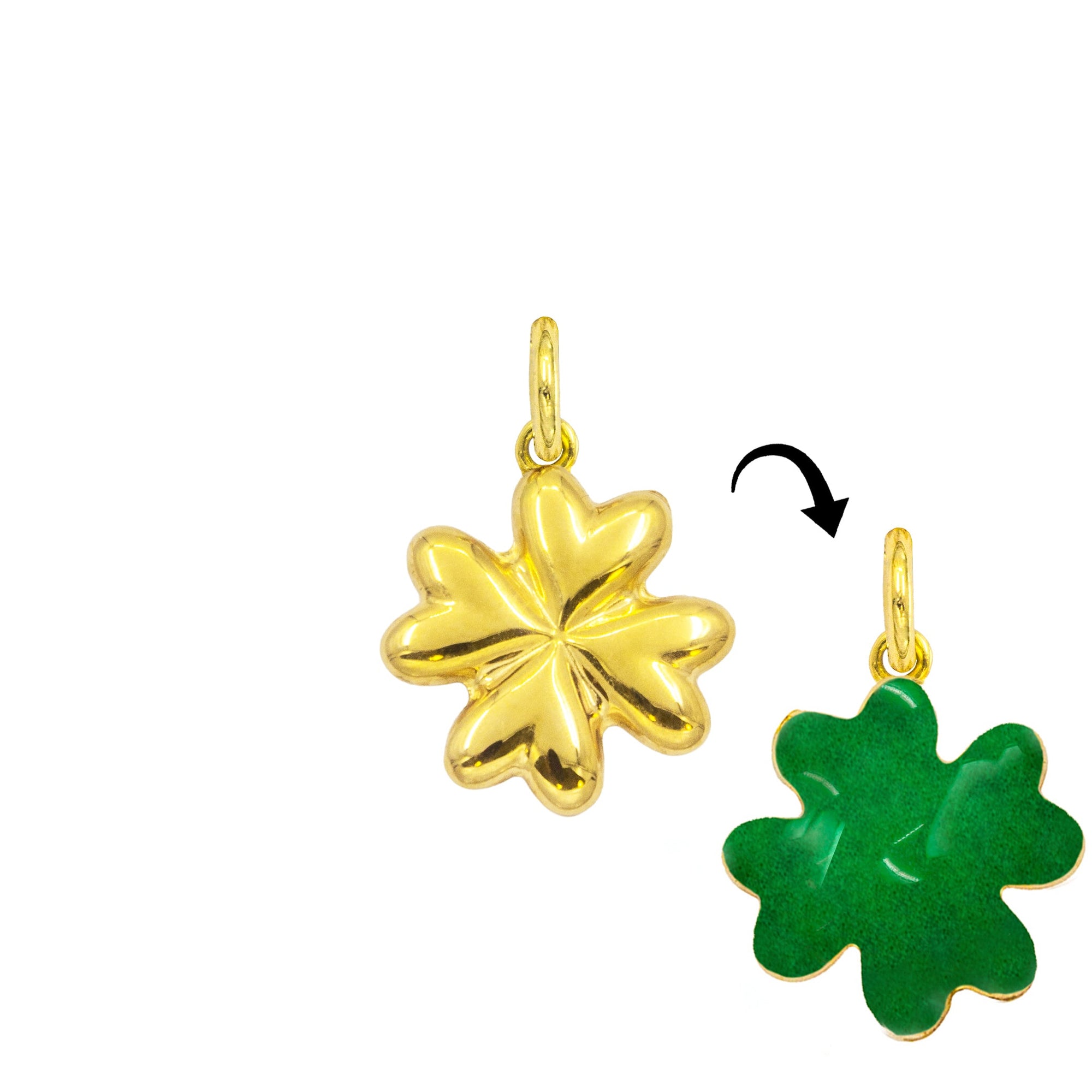 Charm Quadrifoglio in Oro e Smalto Verde