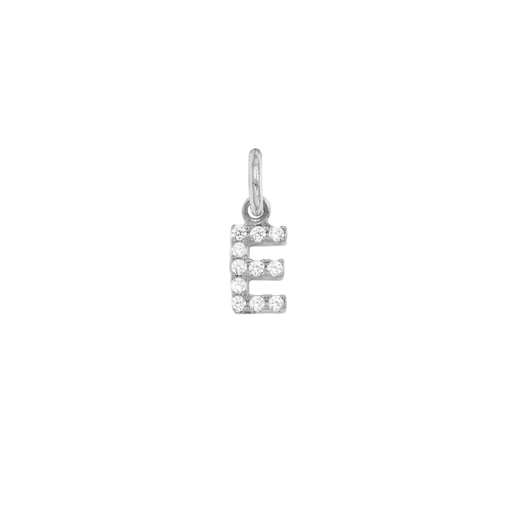 Charm Lettera in Oro e Zirconi – Modello 2 E Oro Bianco