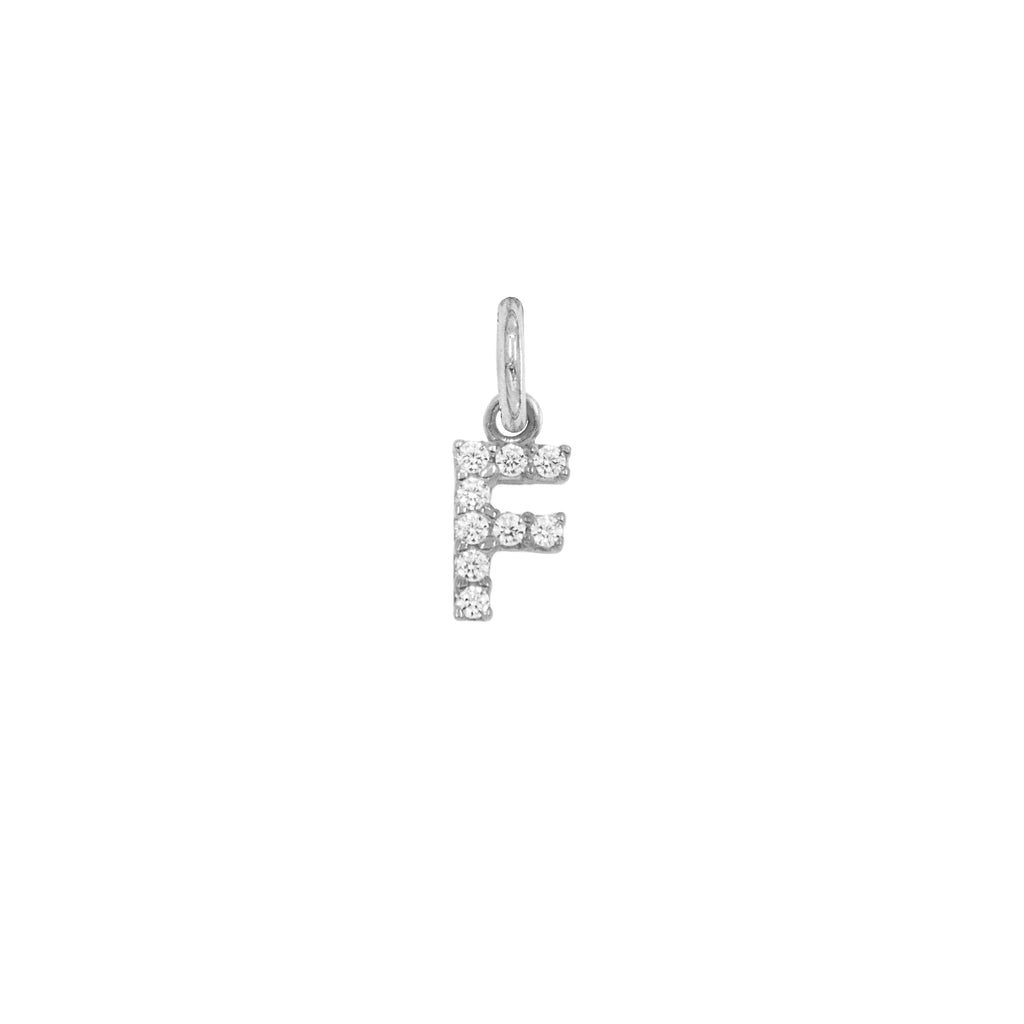 Charm Lettera in Oro e Zirconi – Modello 2 F Oro Bianco