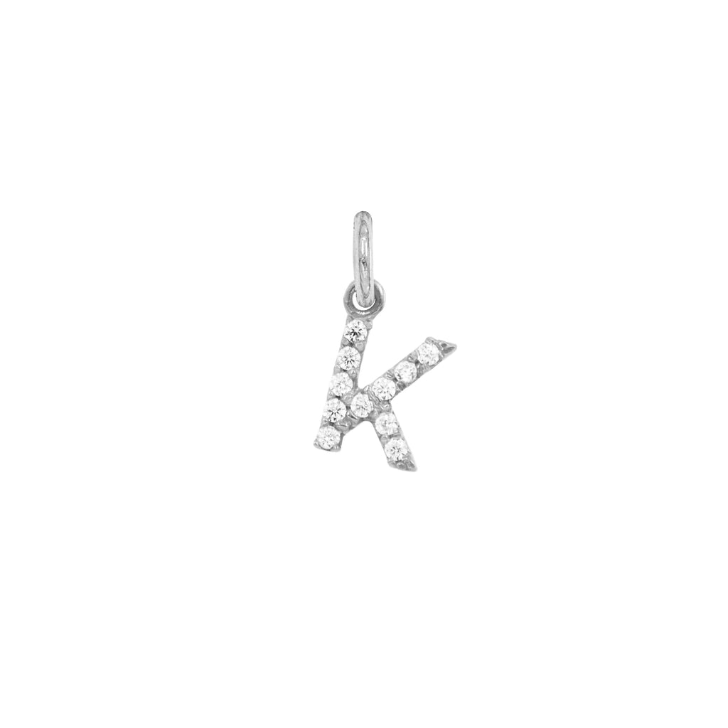 Charm Lettera in Oro e Zirconi – Modello 2 K Oro Bianco