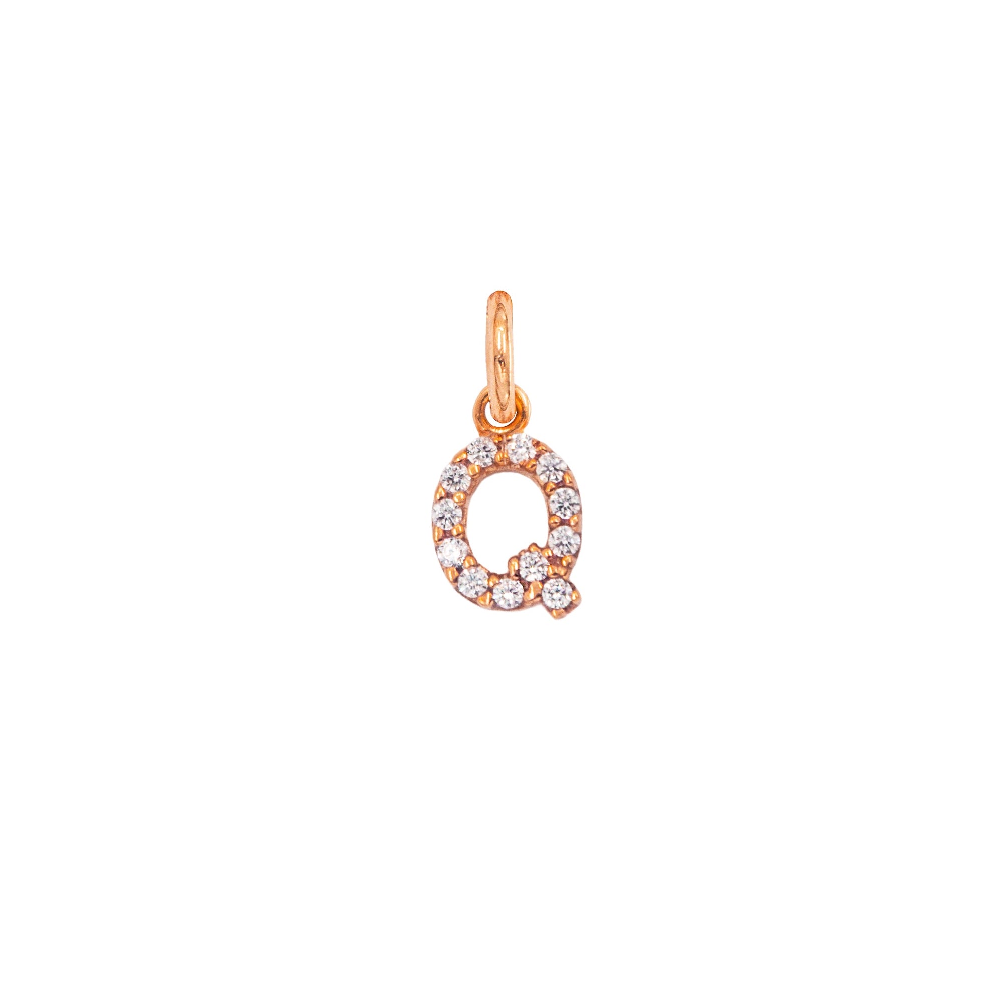 Charm Lettera Q in Oro e Zirconi