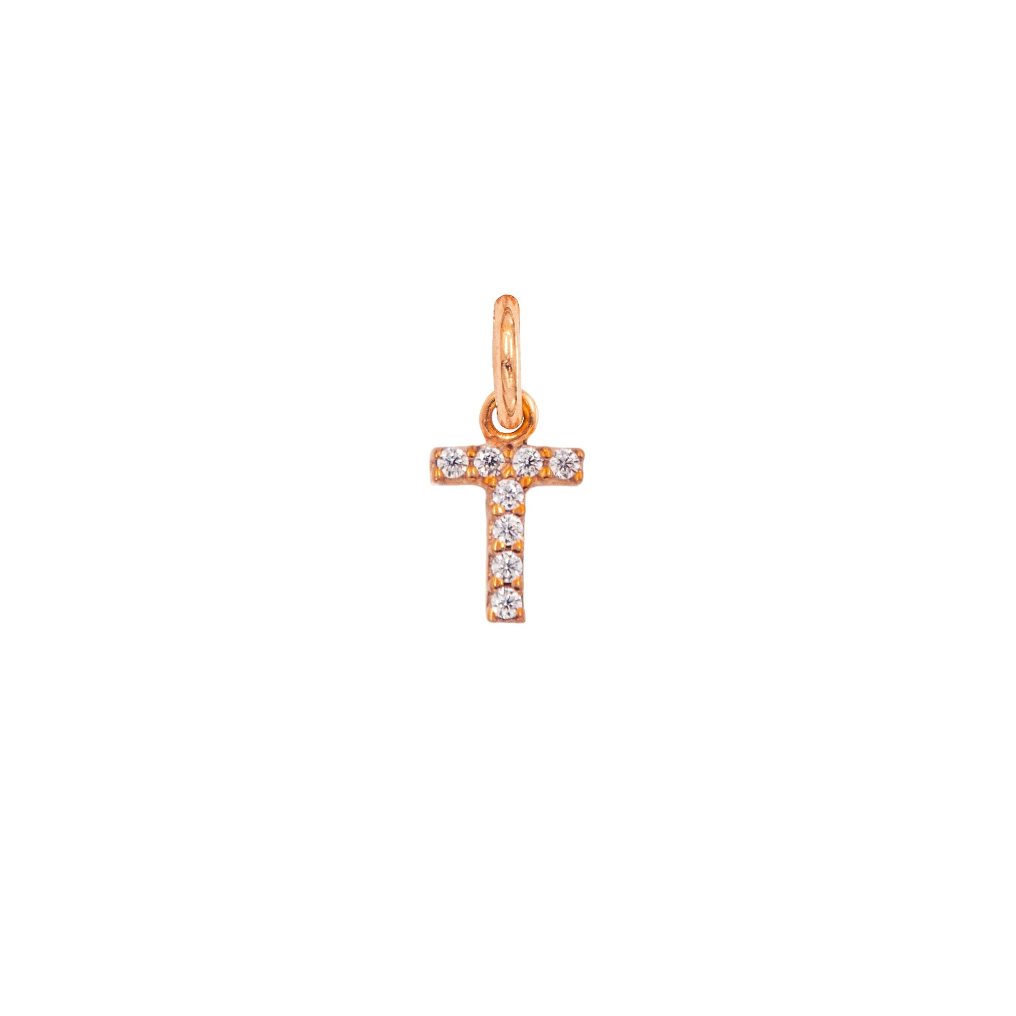 Charm Lettera T in Oro e Zirconi