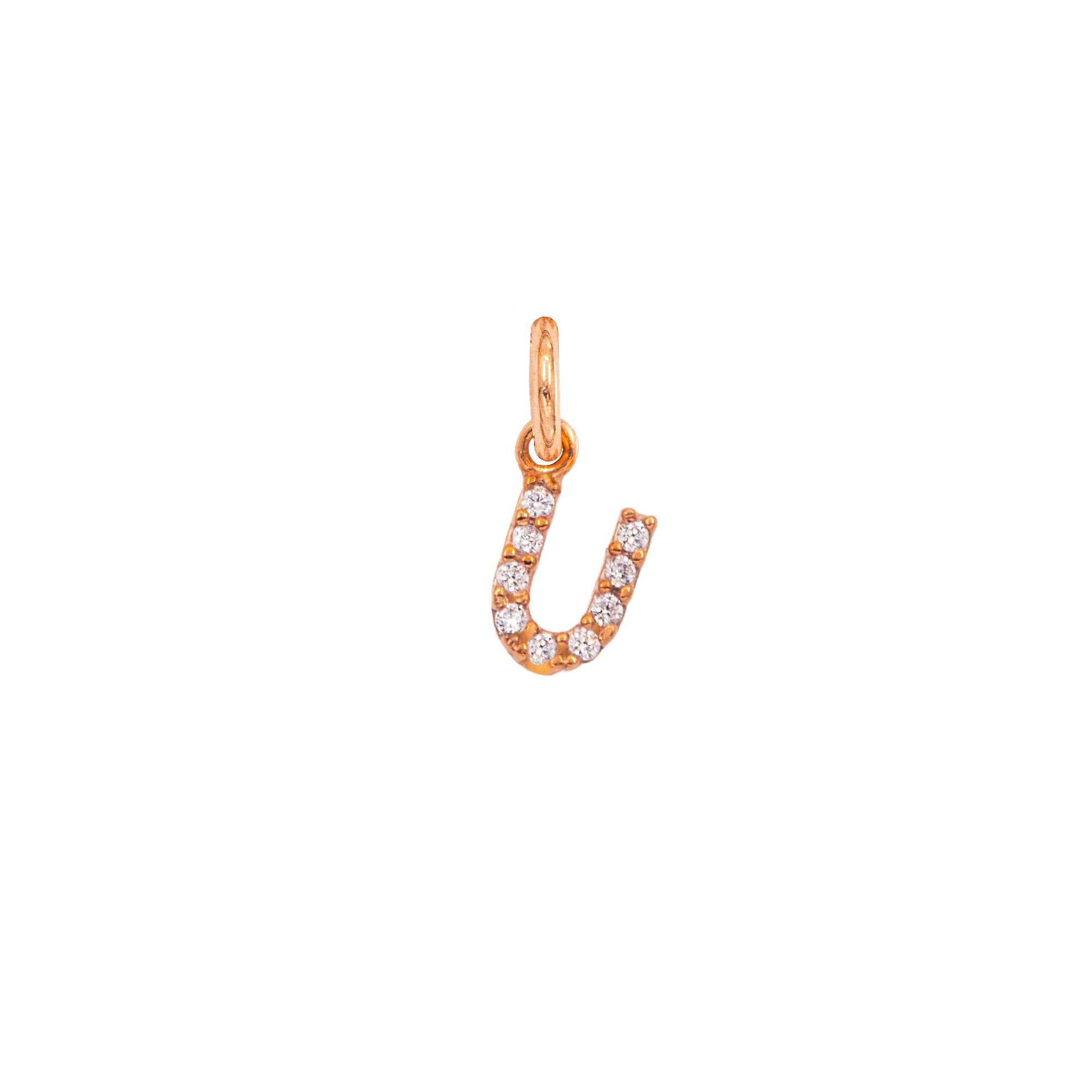 Charm Lettera U in Oro e Zirconi