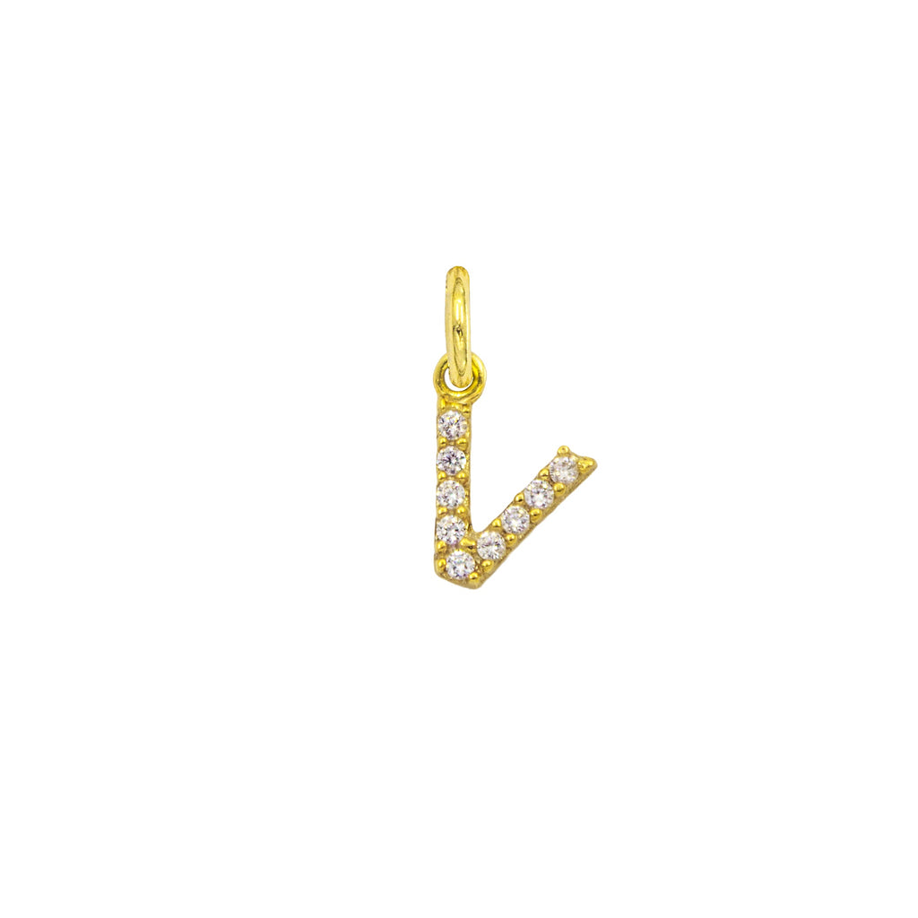 Charm Lettera in Oro e Zirconi – Modello 2 V Oro Giallo