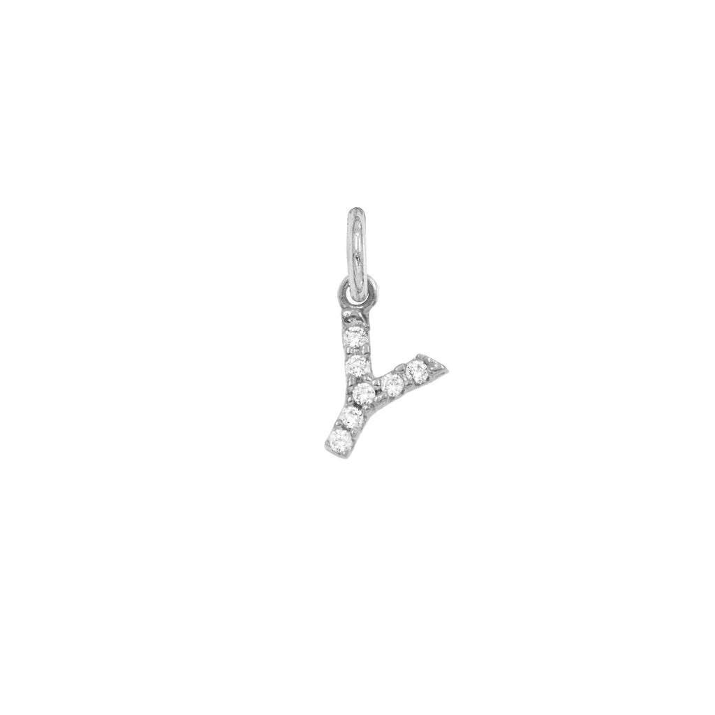 Charm Lettera in Oro e Zirconi – Modello 2 Y Oro Bianco