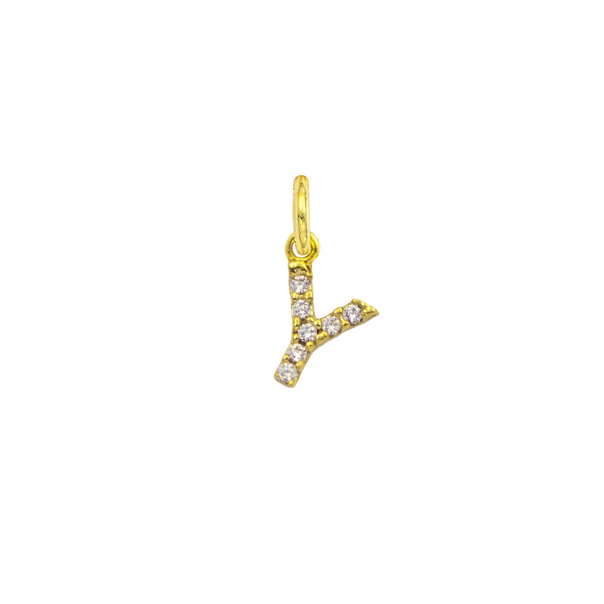 Charm Lettera Y in Oro e Zirconi