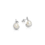Pearl Earrings in Real Gold and Zircons 