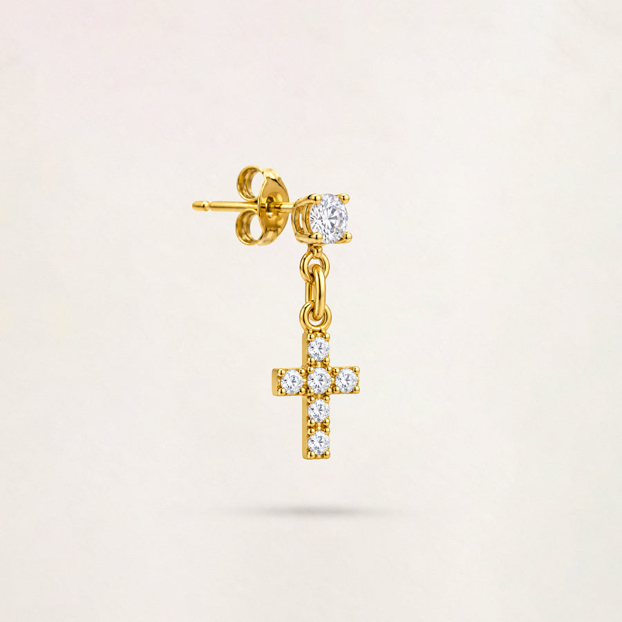 Orecchino Punto Luce e Croce in Oro