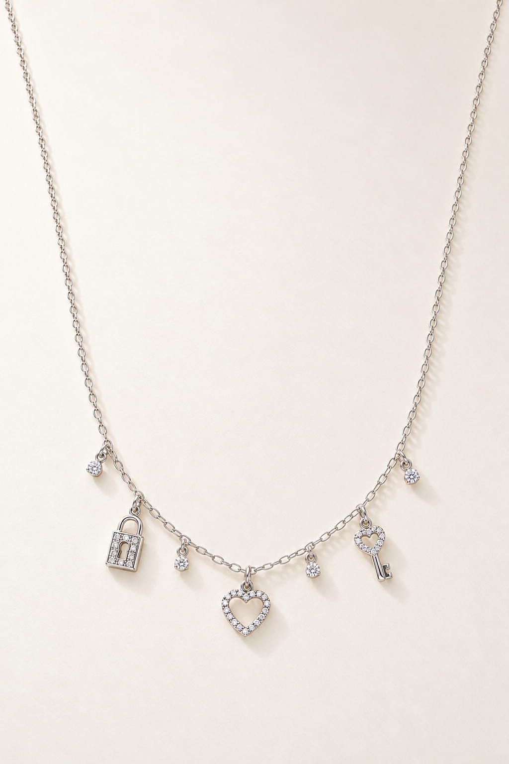 Collana Lucchetto, Cuore e Chiave in Oro - Oro Bianco 9 kt | Facco Gioielli