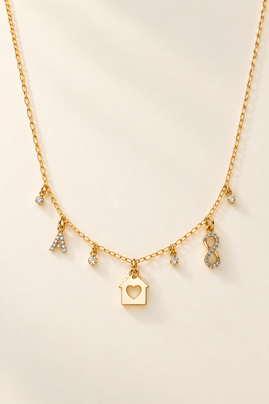 Collana Lettera A, Casa e Infinito in Oro