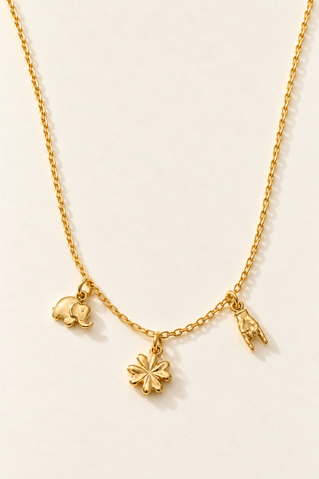 Collana Quadrifoglio, Elefantino e Corna in Oro - Oro Giallo 9 kt | Facco Gioielli