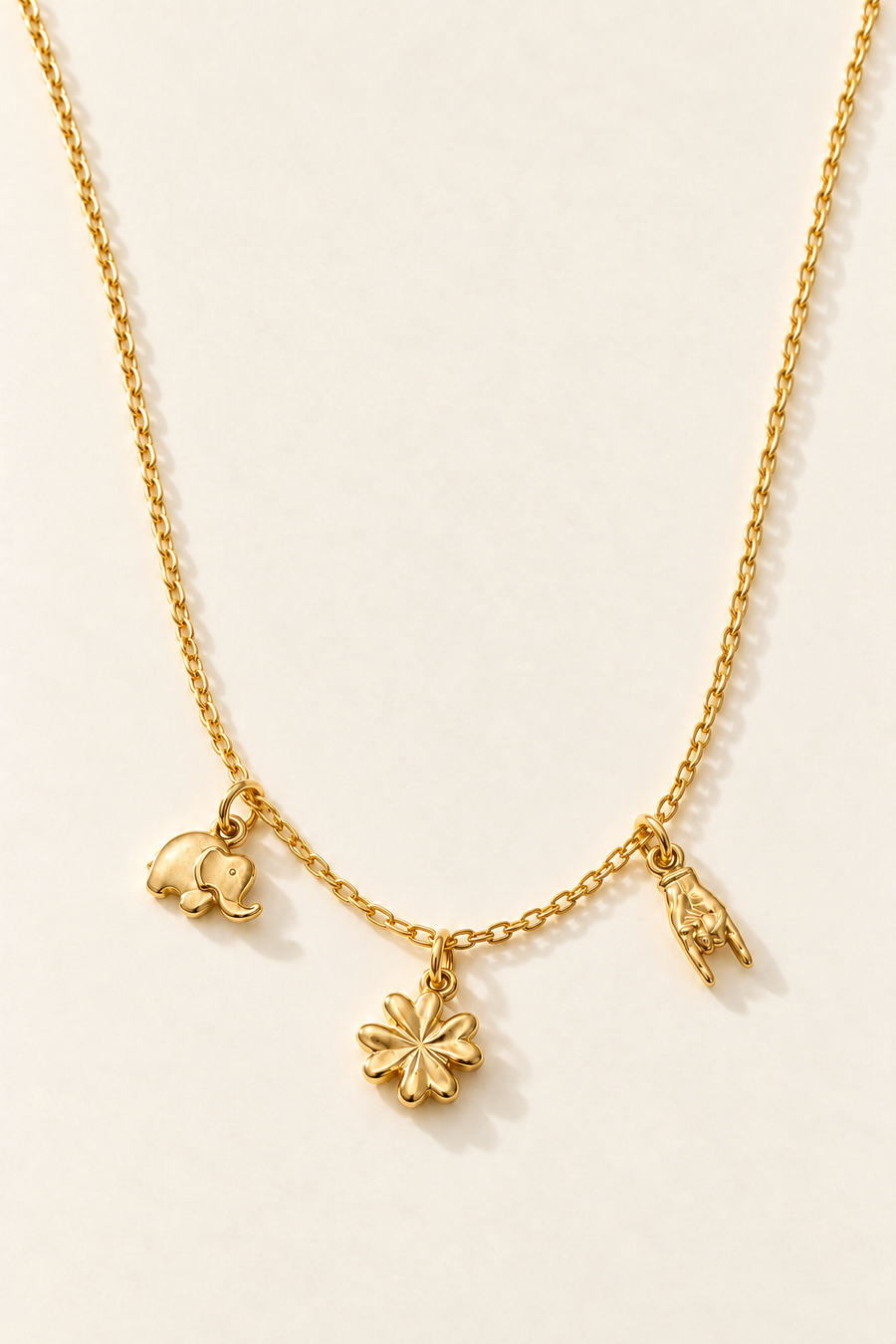 Collana Quadrifoglio, Elefantino e Corna in Oro
