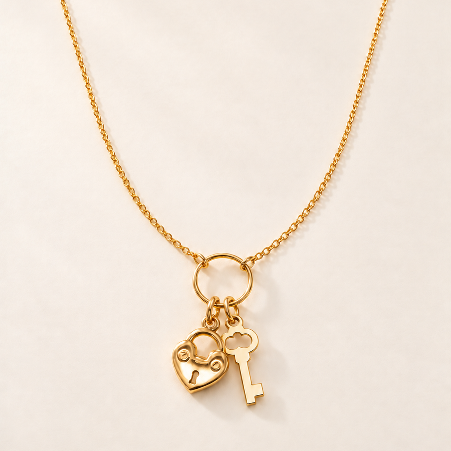 Collana Cuore Lucchetto e Chiave in Oro