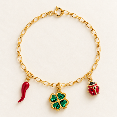 Bracciale Cornetto, Quadrifoglio e Coccinella in Oro - Oro Giallo 9 kt | Facco Gioielli