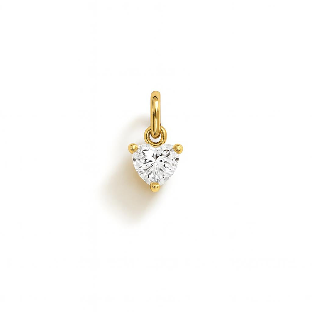 Yellow Gold Heart Charm with Zirconia