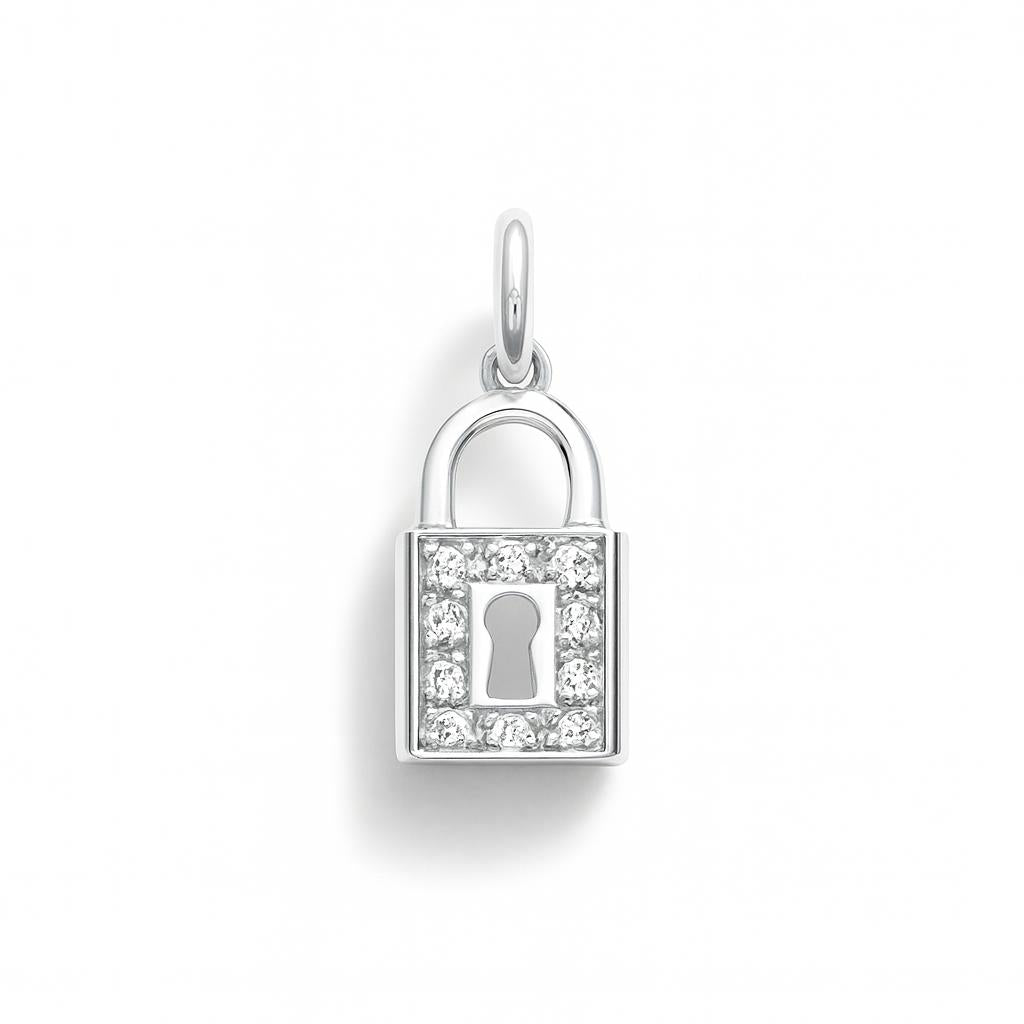 Charm Candado de Oro Blanco con Circonitas