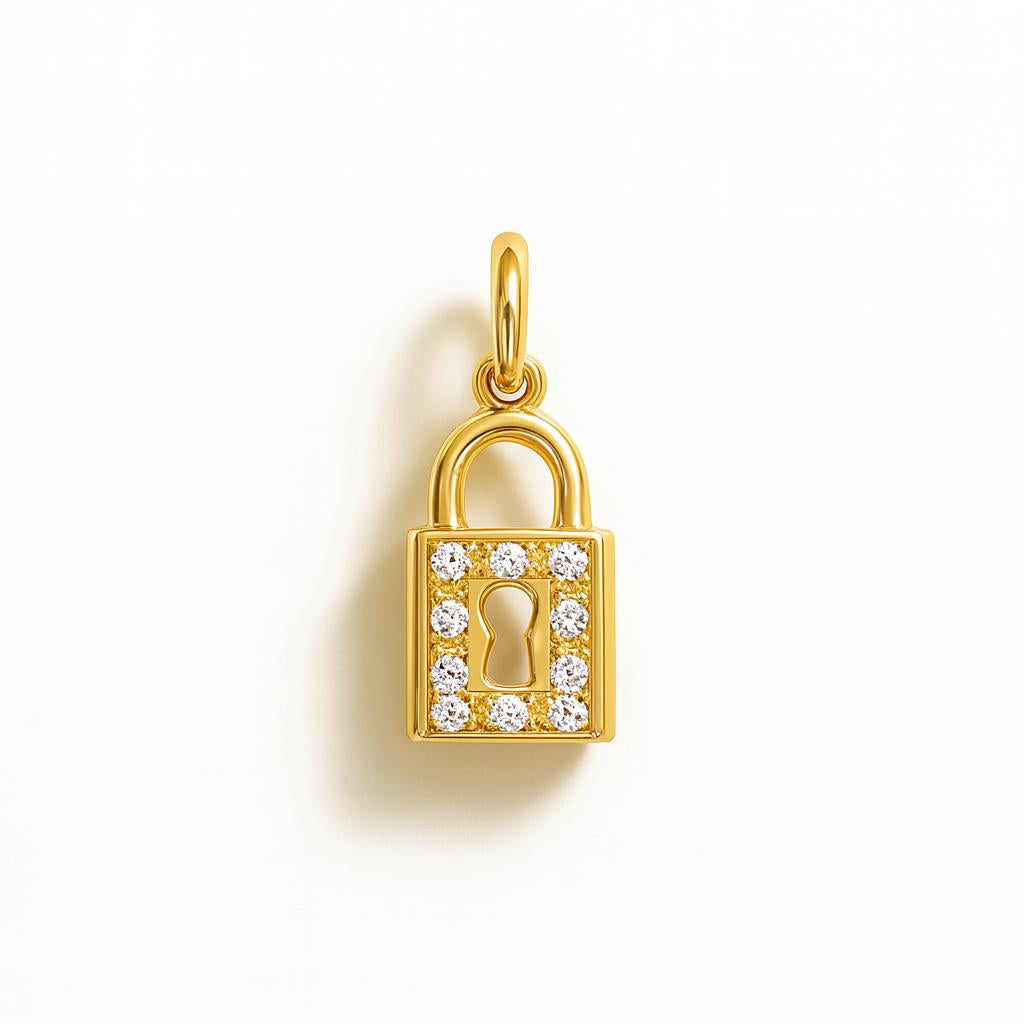 Charm Candado de Oro Amarillo con Circonitas