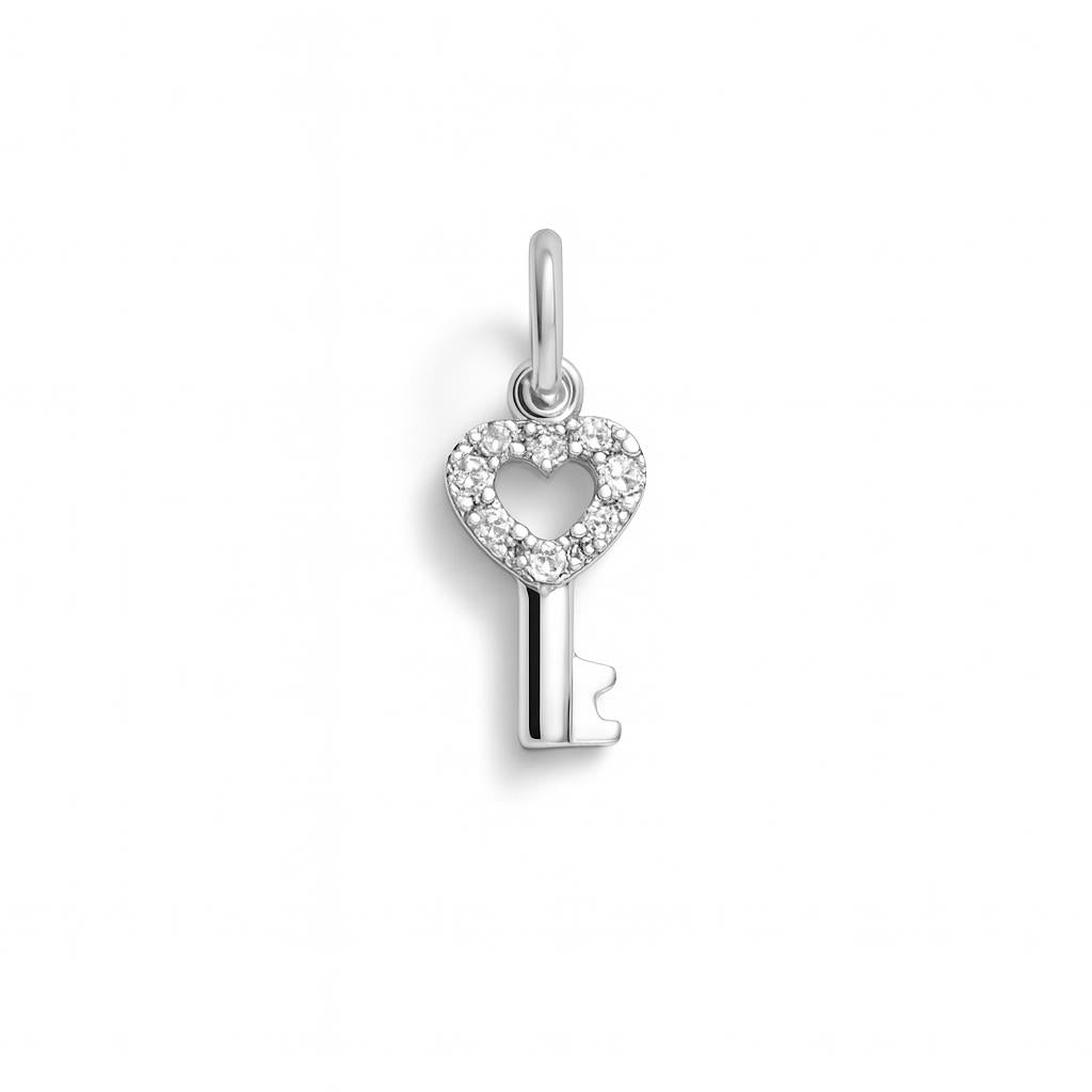 Charm Chiave in Oro Bianco e Zirconi