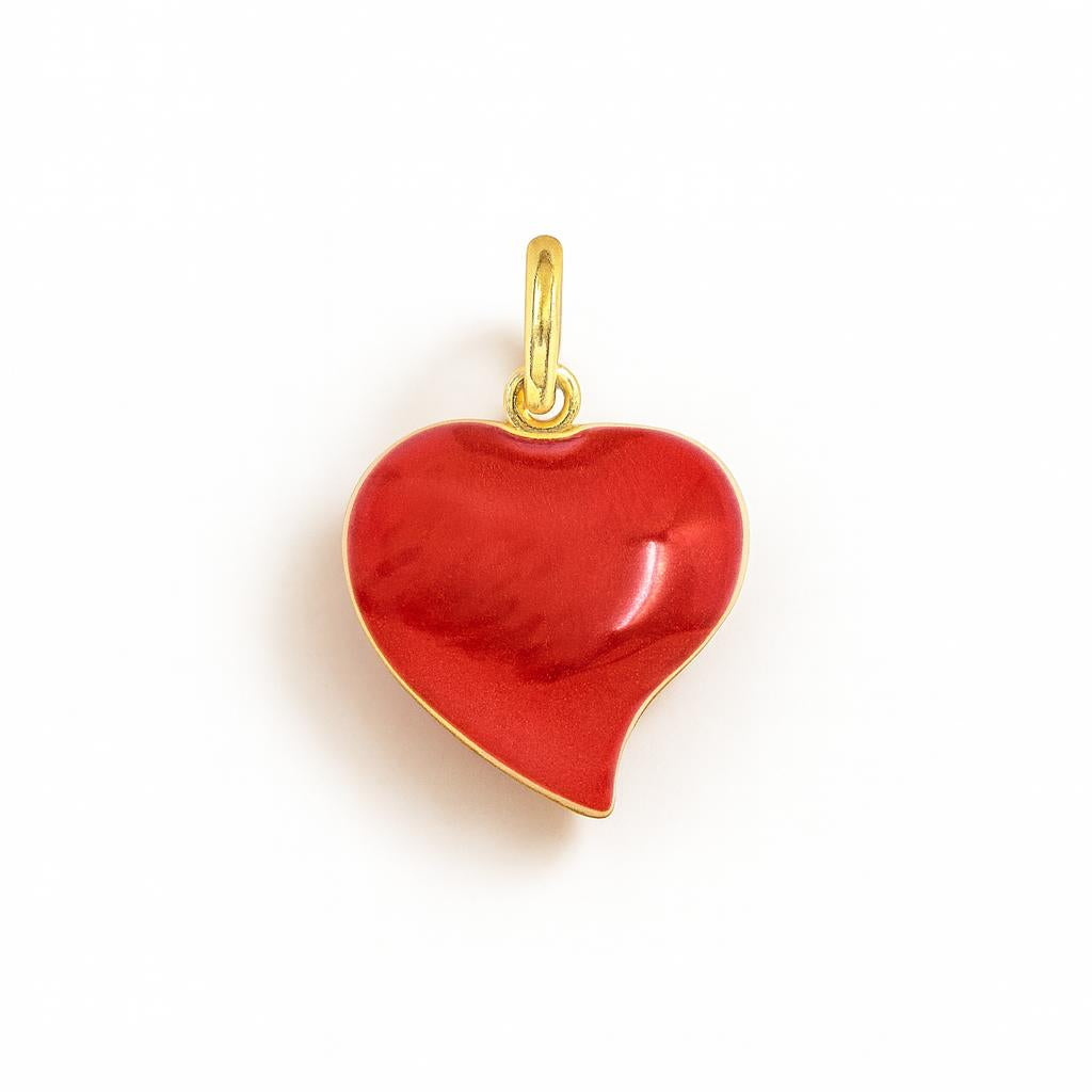 Charm Corazón de Oro Amarillo con Esmalte Rojo