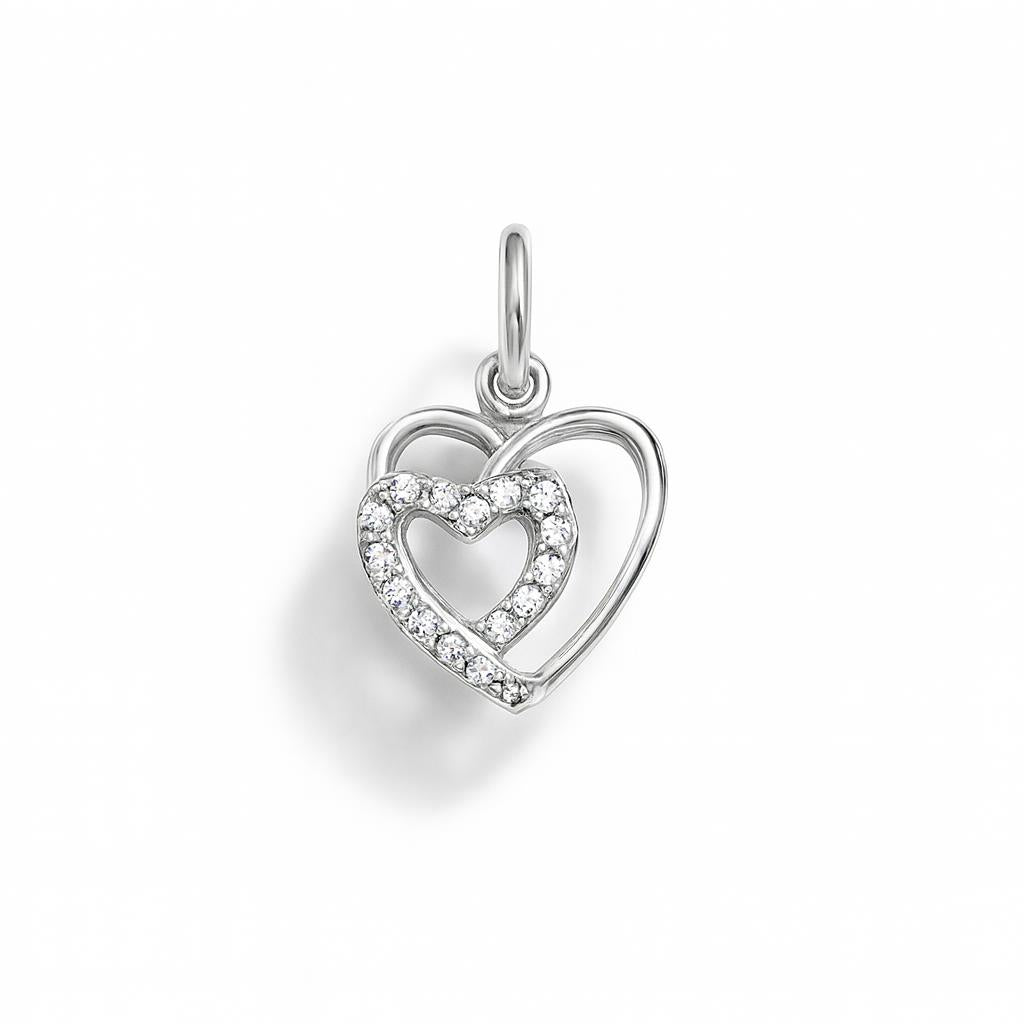 Charm Cuore in Oro Bianco e Zirconi