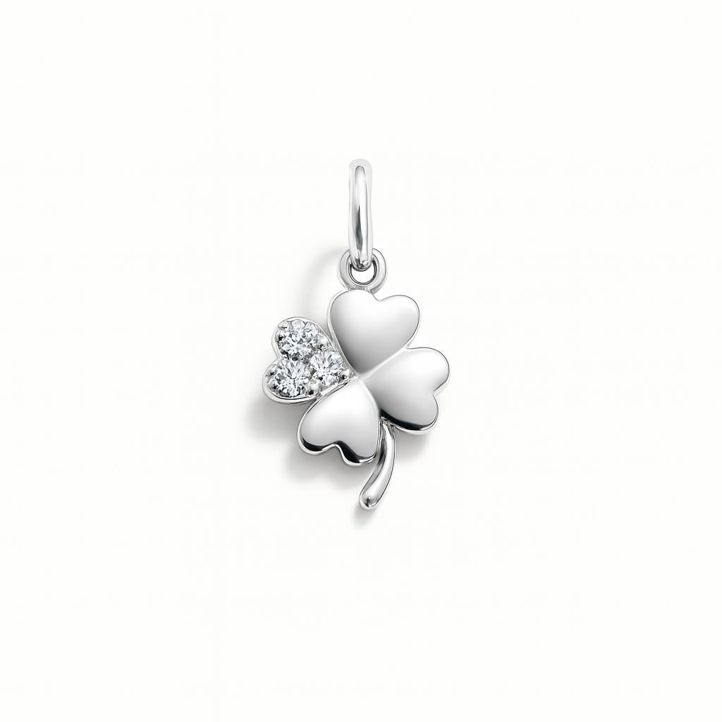 Charm Quadrifoglio in Oro Bianco e Zirconi