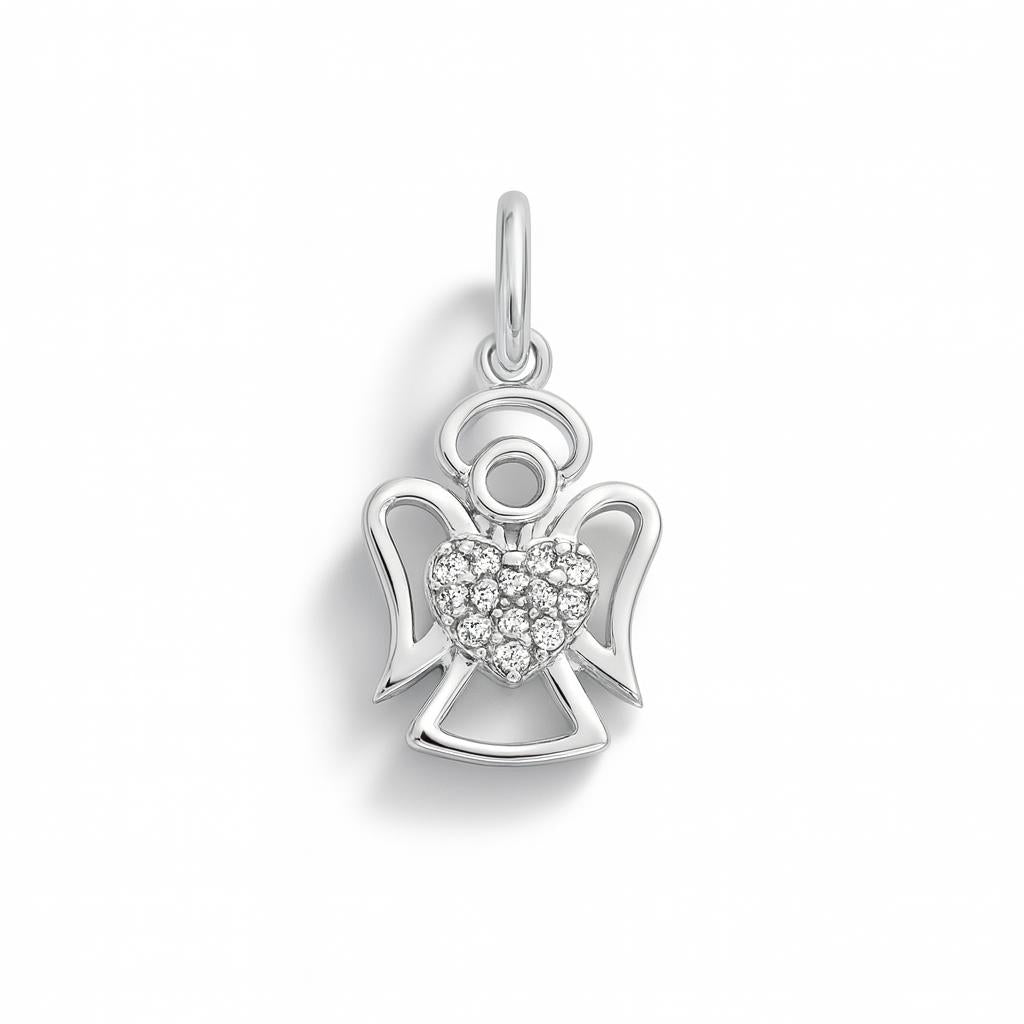 Charm Angelo in Oro Bianco e Zirconi