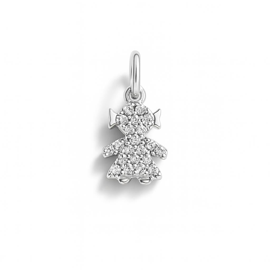 Charm Bambina in Oro Bianco e Zirconi