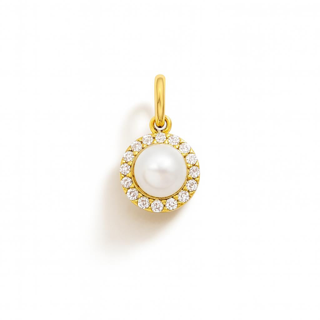 Yellow Gold and Zirconia Pearl Charm