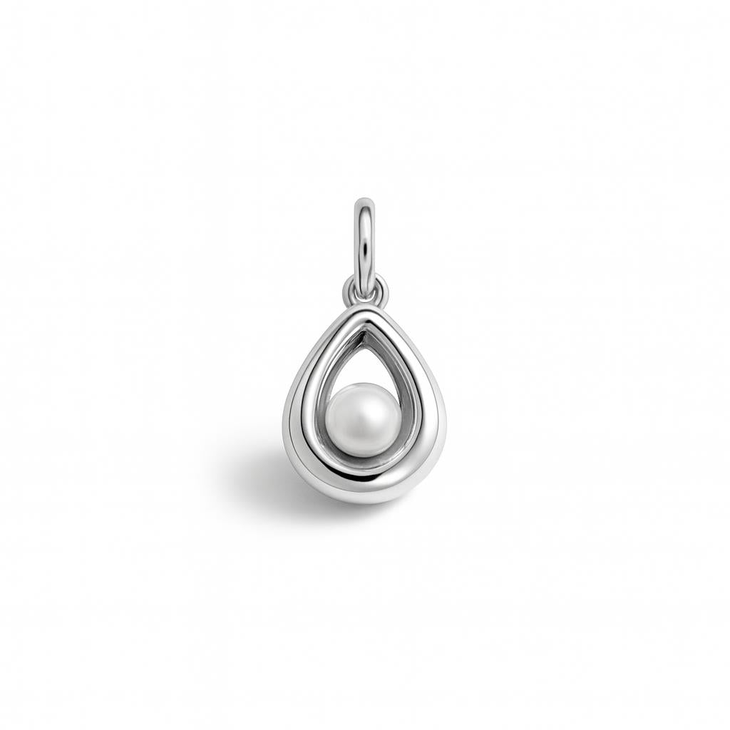 Charm Goccia in Oro Bianco e Perla
