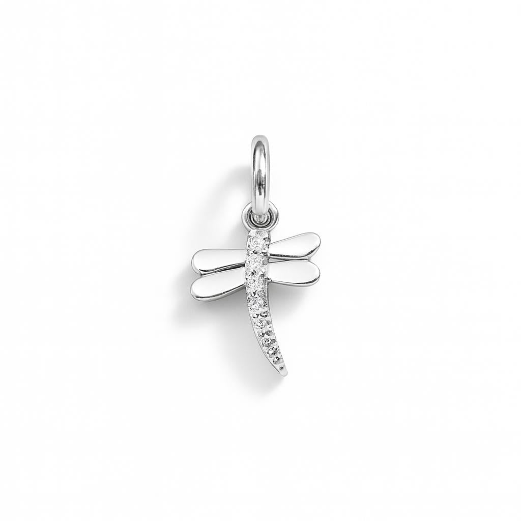 Charm Libellula in Oro Bianco e Zirconi