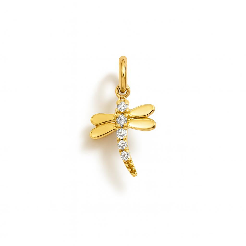 Charm Libellula in Oro Giallo e Zirconi