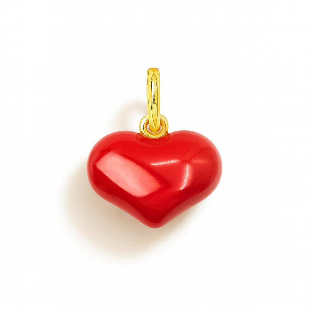 Charm Cuore in Oro Giallo e Smalto Rosso
