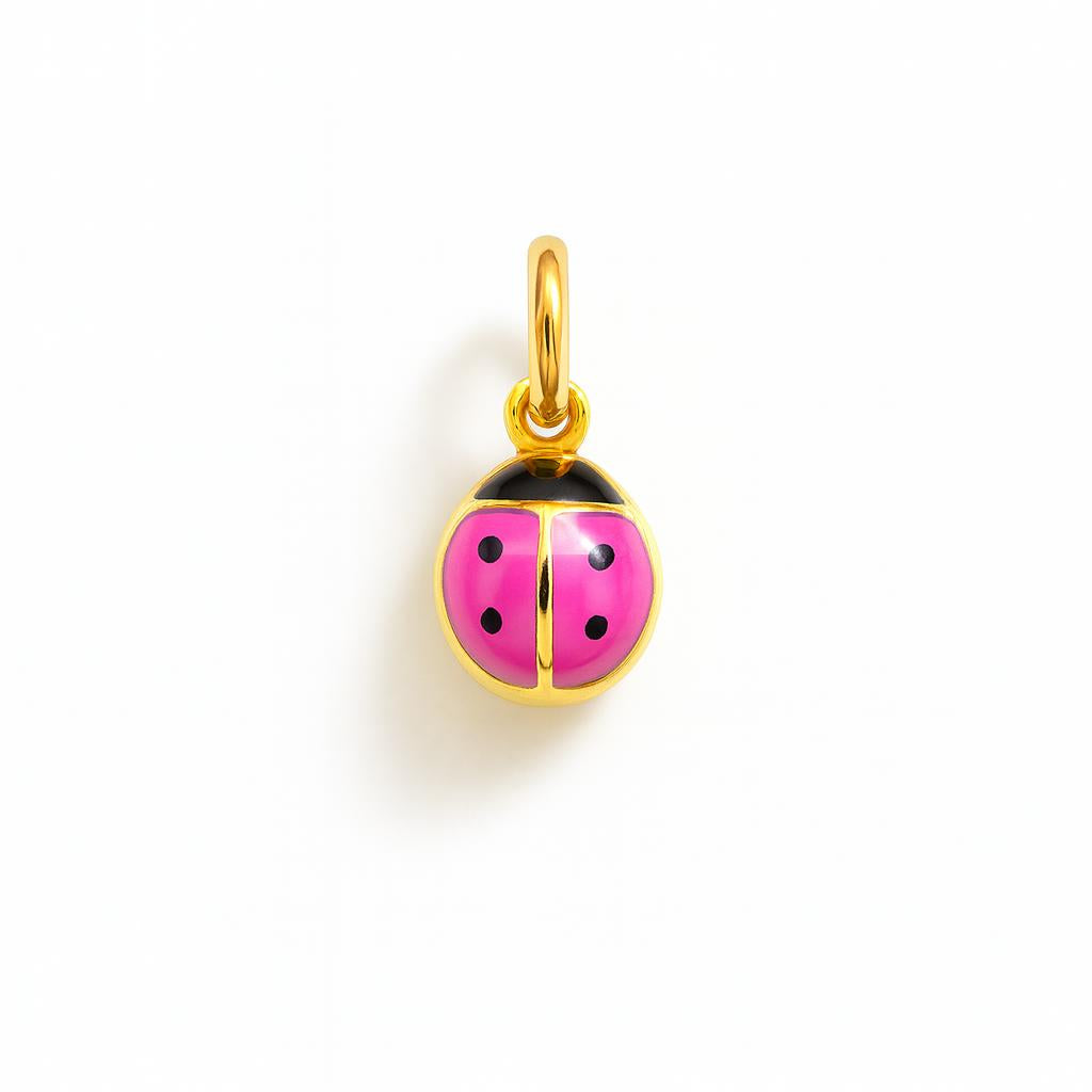 Yellow Gold and Pink Enamel Ladybug Charm
