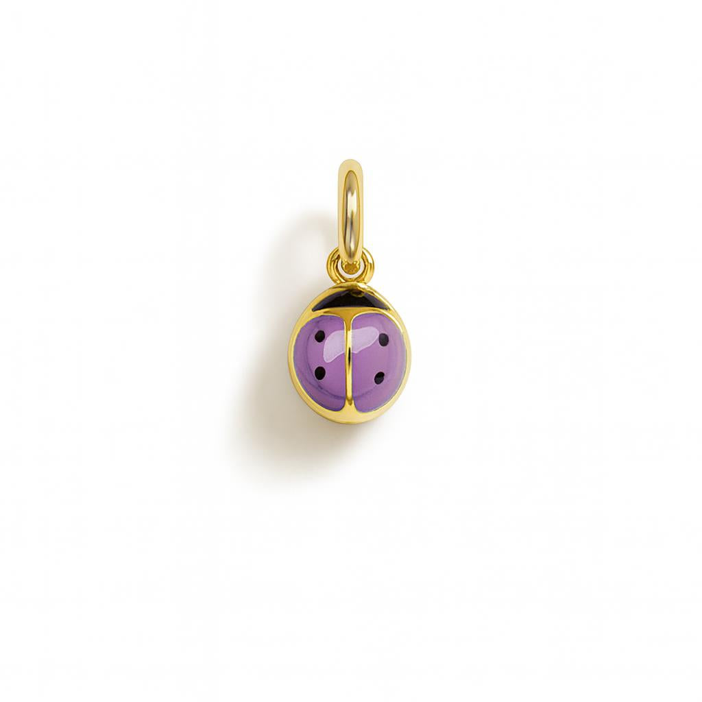 Charm Coccinella in Oro Giallo e Smalto Lilla