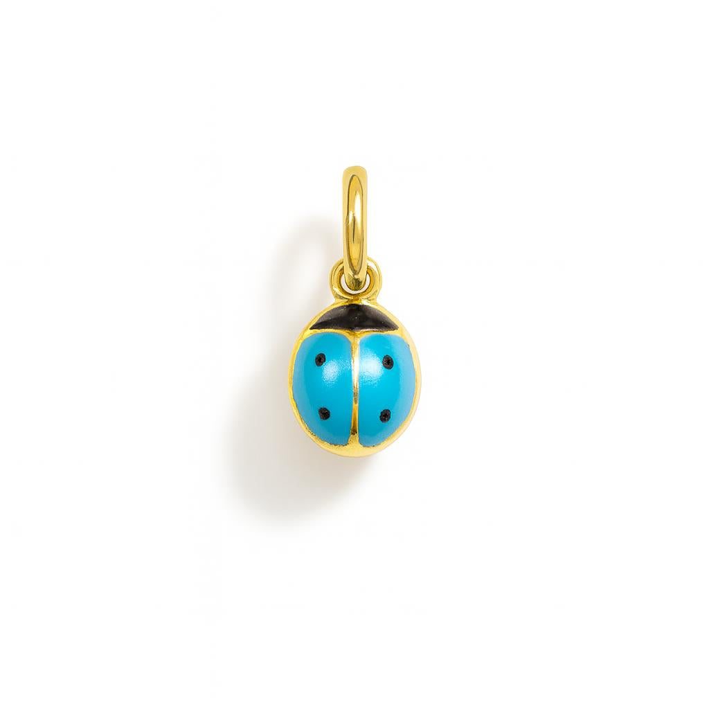 Charm Coccinella in Oro Giallo e Smalto Azzurro