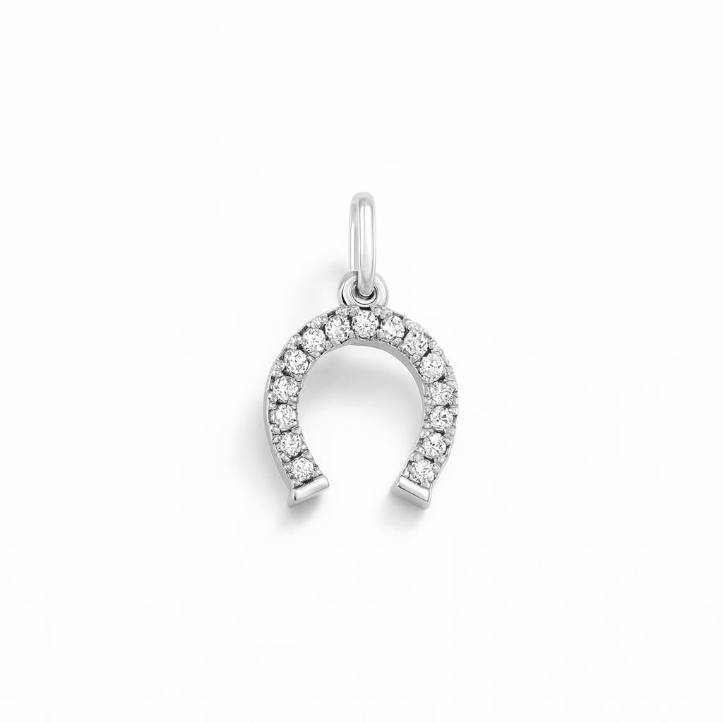 Charm Ferro di Cavallo in Oro Bianco e Zirconi