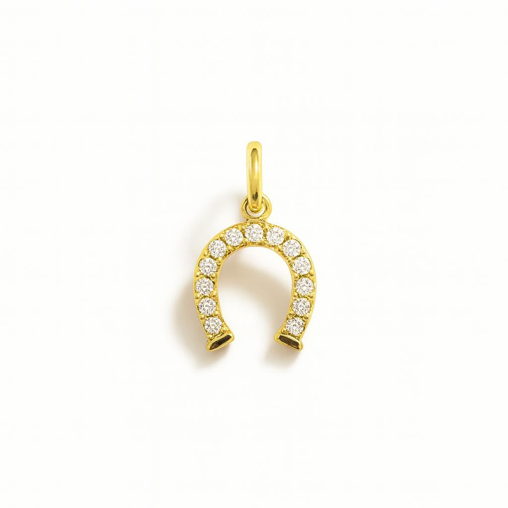 Charm Ferro di Cavallo in Oro Giallo e Zirconi