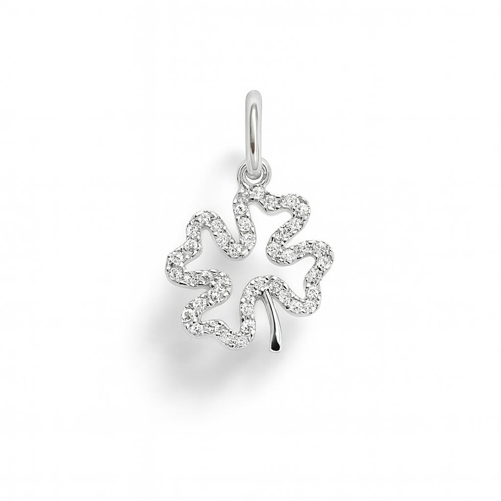 Charm Quadrifoglio in Oro Bianco e Zirconi
