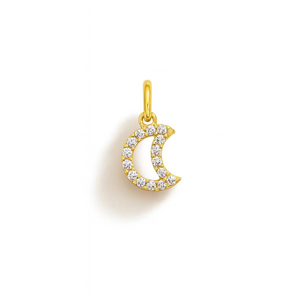 Charm Luna in Oro Giallo e Zirconi