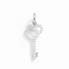 Charm Chiave Cuore in Oro Bianco e Zirconi
