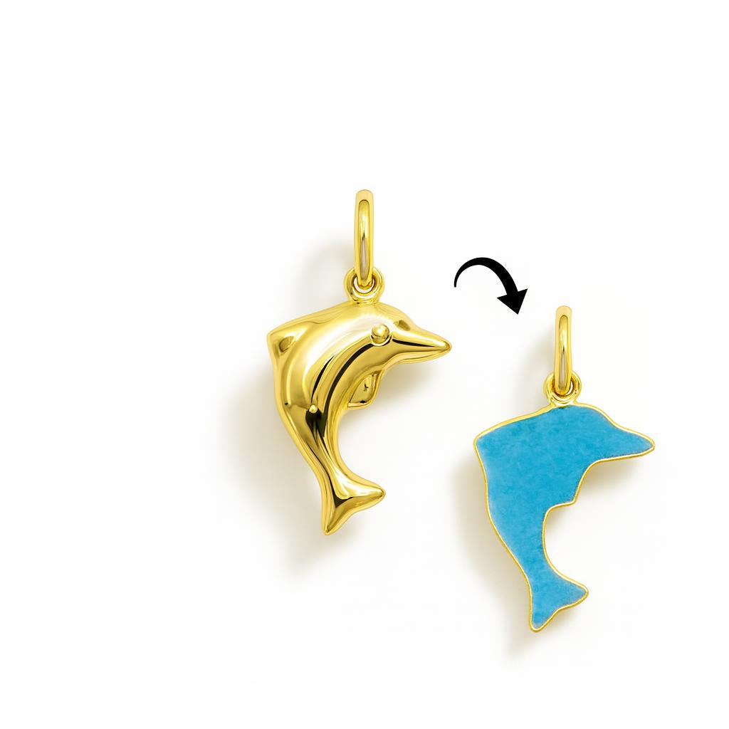 Charm Delfino in Oro Giallo e Smalto Azzurro