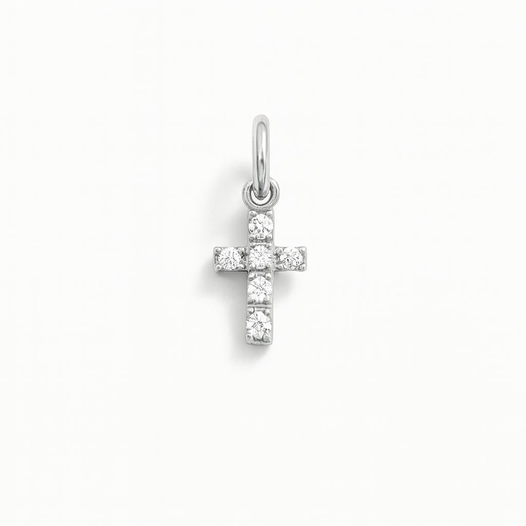 Charm Croce in Oro Bianco e Zirconi
