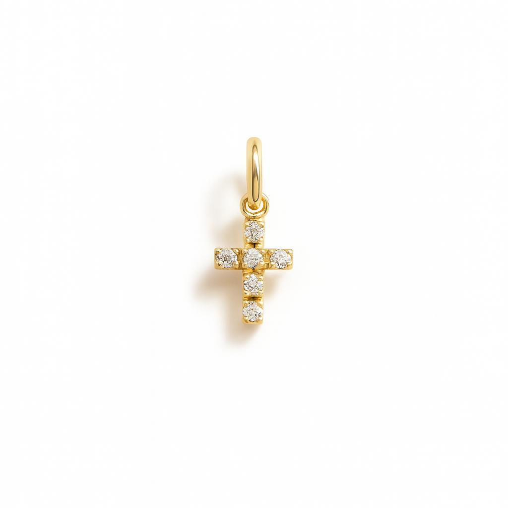 Charm Croce in Oro Giallo e Zirconi