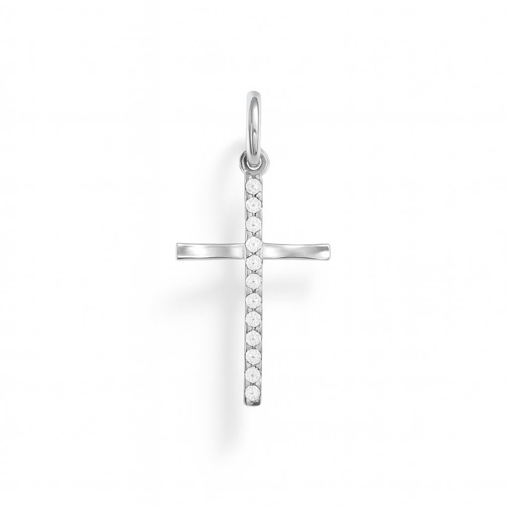Charm Croce in Oro Bianco e Zirconi