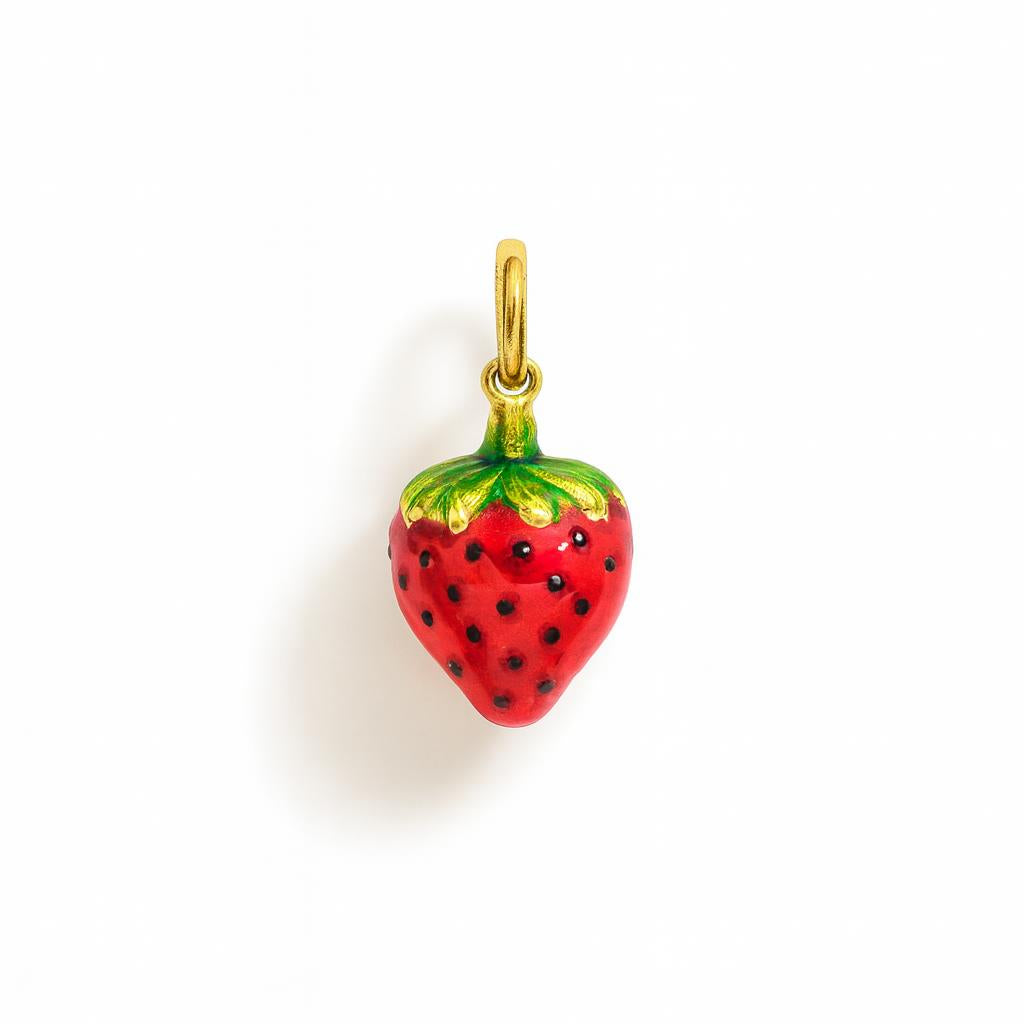 Charm Fragola in Oro Giallo e Smalto Rosso