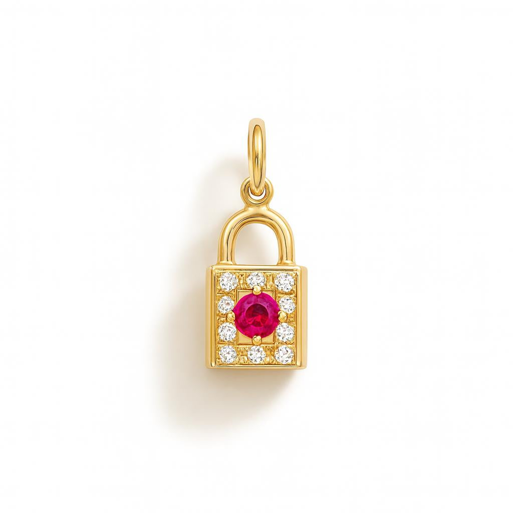 Charm Zircone Rubino Rosso in Oro Giallo