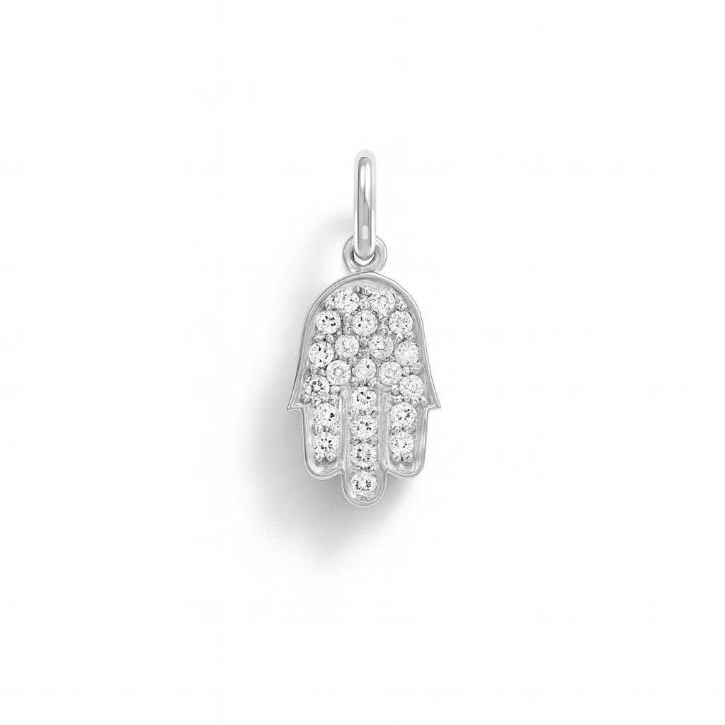 Charm Mano di Fatima in Oro Bianco e Zirconi